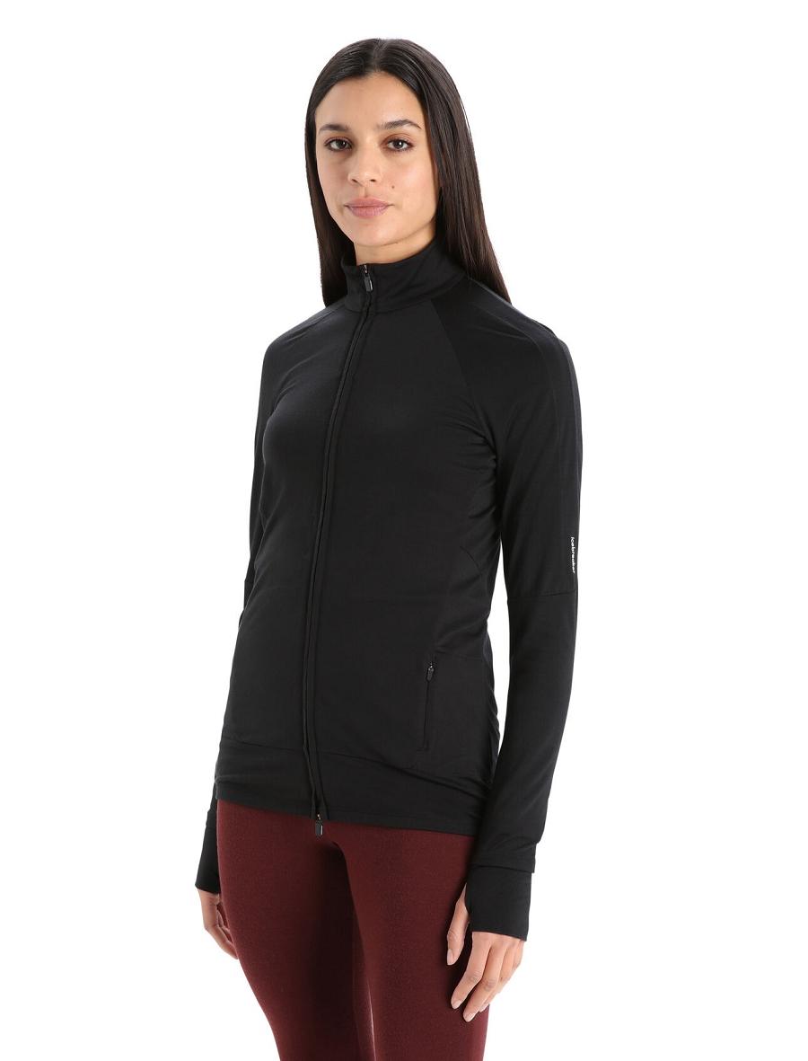 Bluzy Z Kapturem Icebreaker ZoneKnit™ Merino Long Sleeve Zip Damskie Czarne | PL 1279AHKP